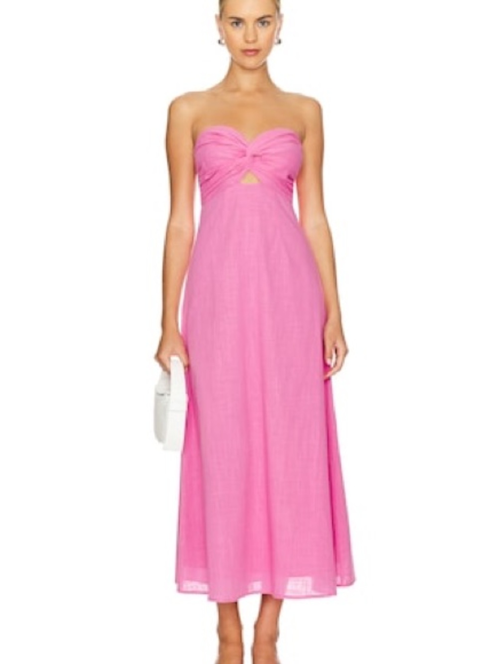 REVOLVE Strapless Hot Pink Midi Dress with Twist Bodice